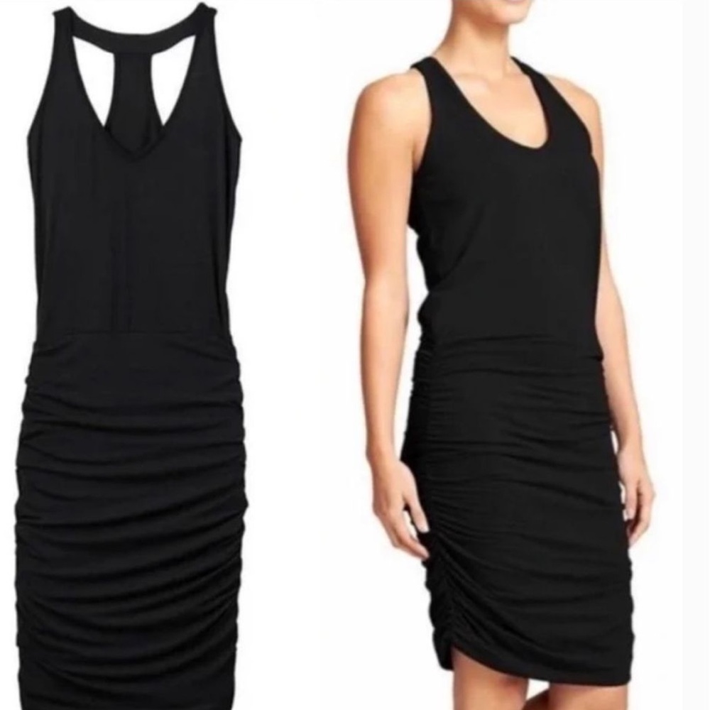 Athleta Black Sleeveless Ruched Tank Mini Dress Size Medium